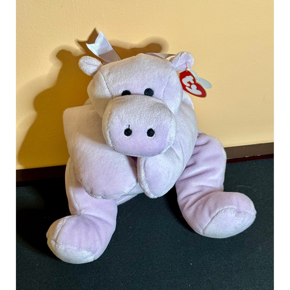 Ty Pillow Pals Tubby Hippo Plush Lavender Purple 1996 Vintage Stuffed Animal NWT